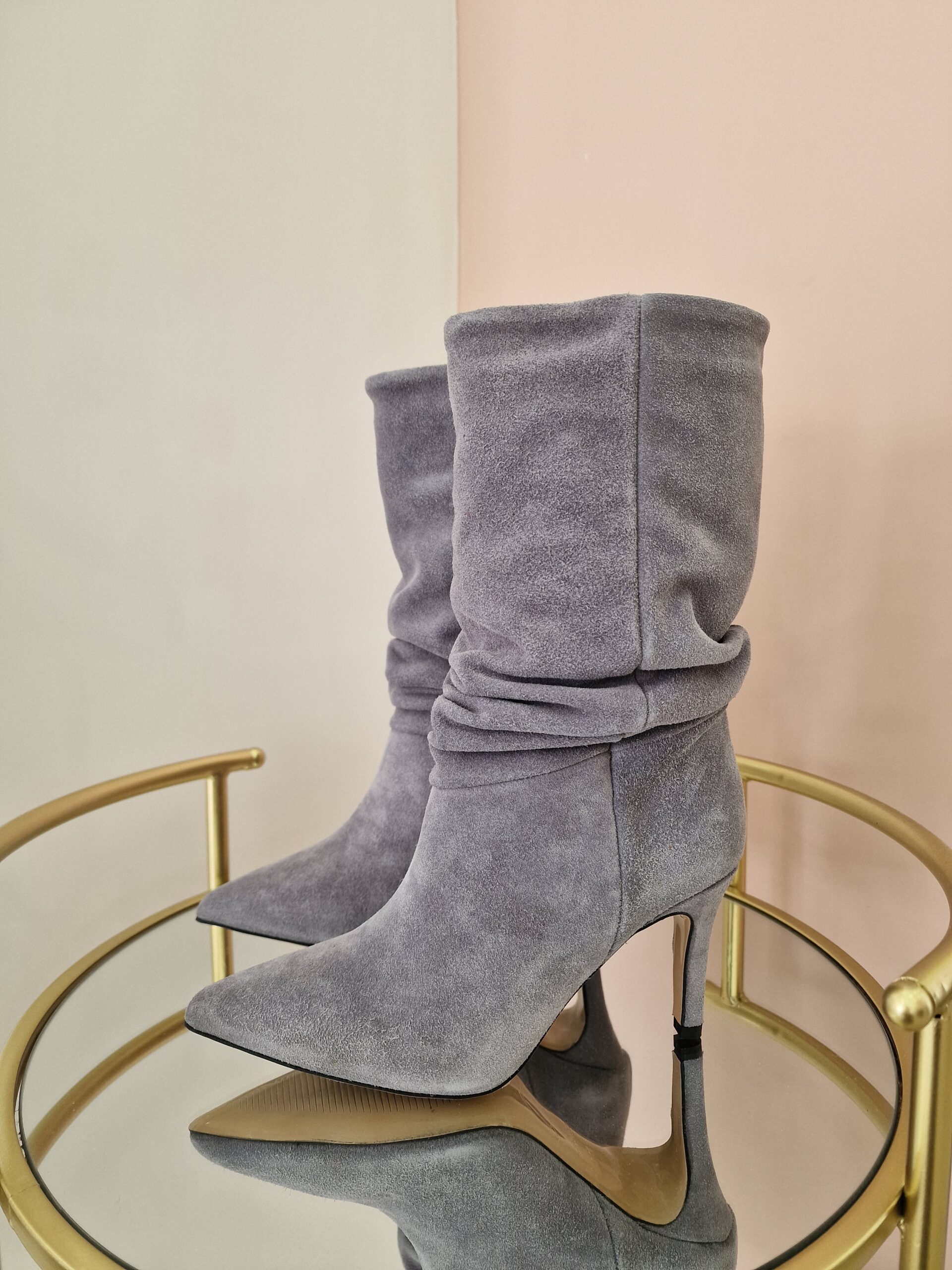 Stivali in camoscio Grigio lunghi meta polpaccio GILDA 31 sara moda shoes