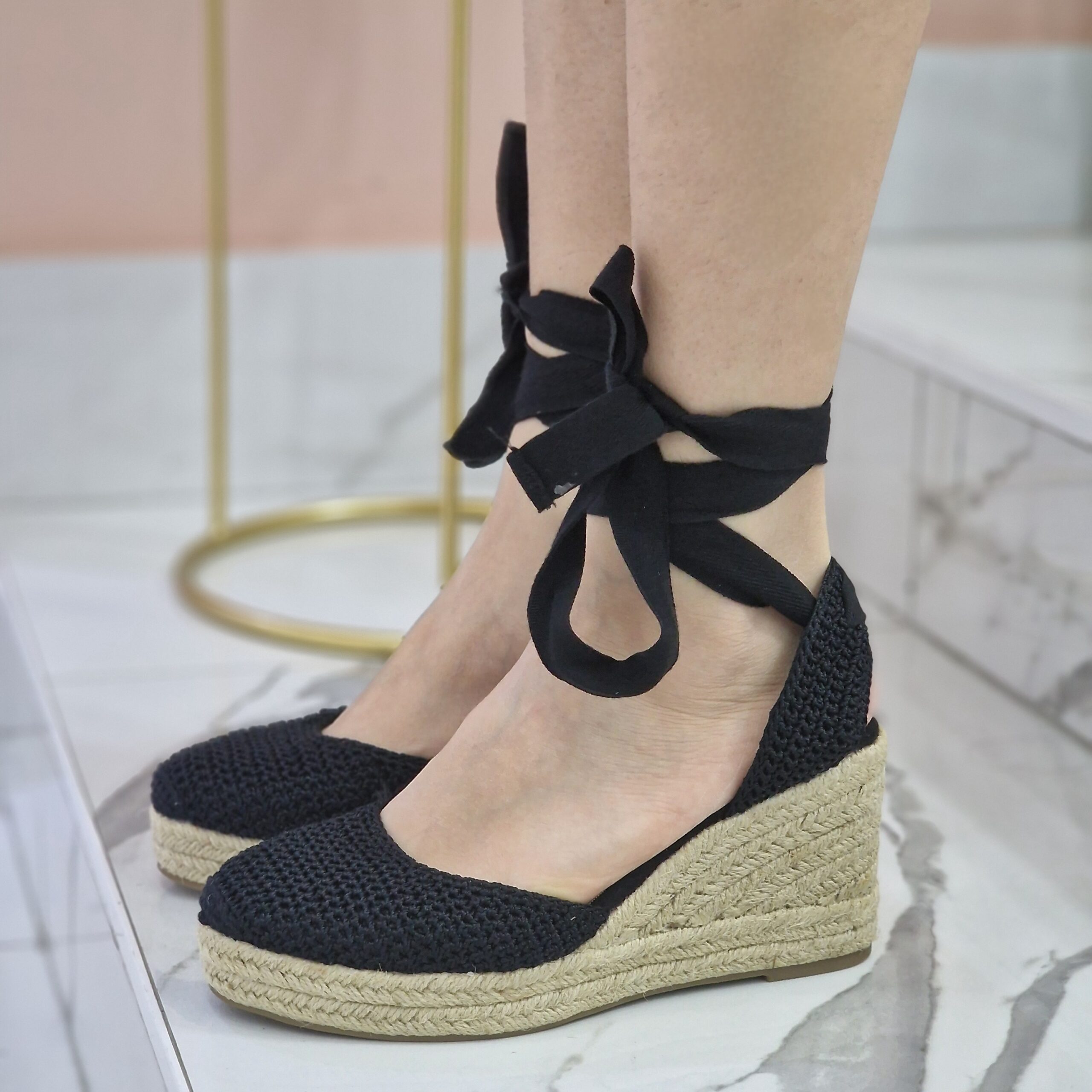 Sandalo zeppa espadrillas in colore nero M.4303 sara moda shoes